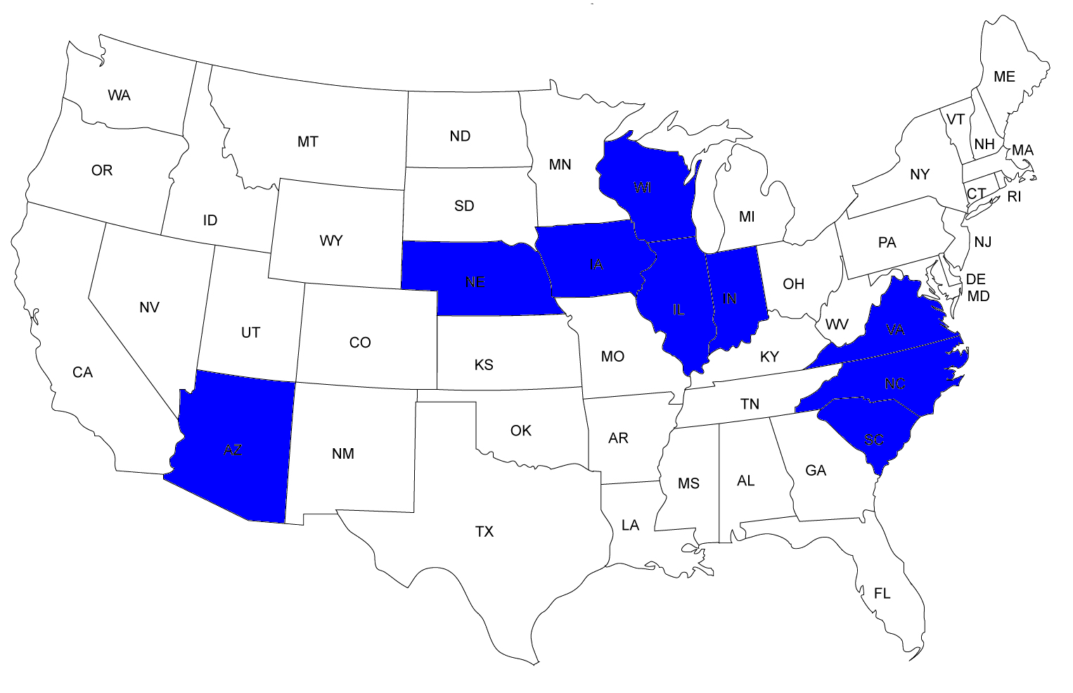 Street map view of licensed multi-branch coverage areas